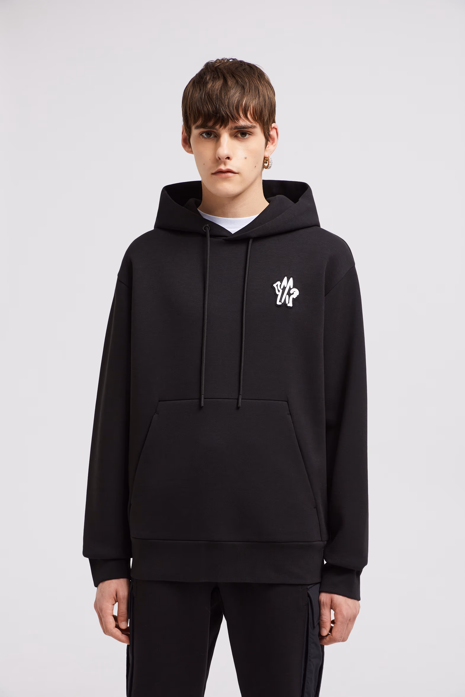 Logo Patch Neoprene Hoodie Men Black Moncler 3